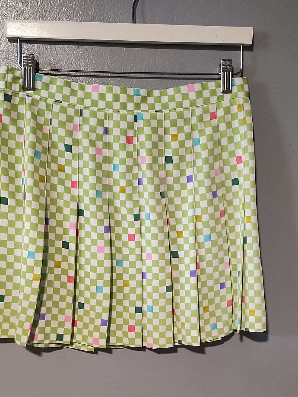 Tail Women's Vintage Pleated multi Color Checkerboard Mini Skirt in Light Green